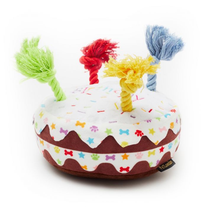 Birthday cake dog toy